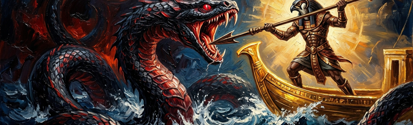Which terrifying underworld serpent fought sun god Ra's barge every single night?