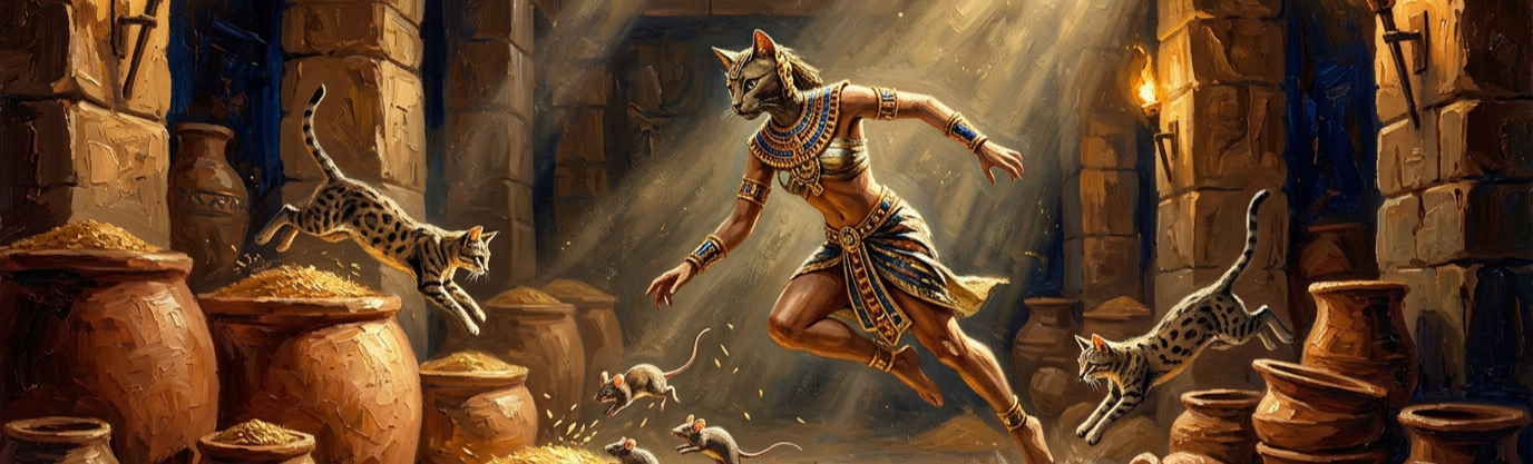 Why did pharaohs cherish cat goddess Bastet guarding royal city grain storage?