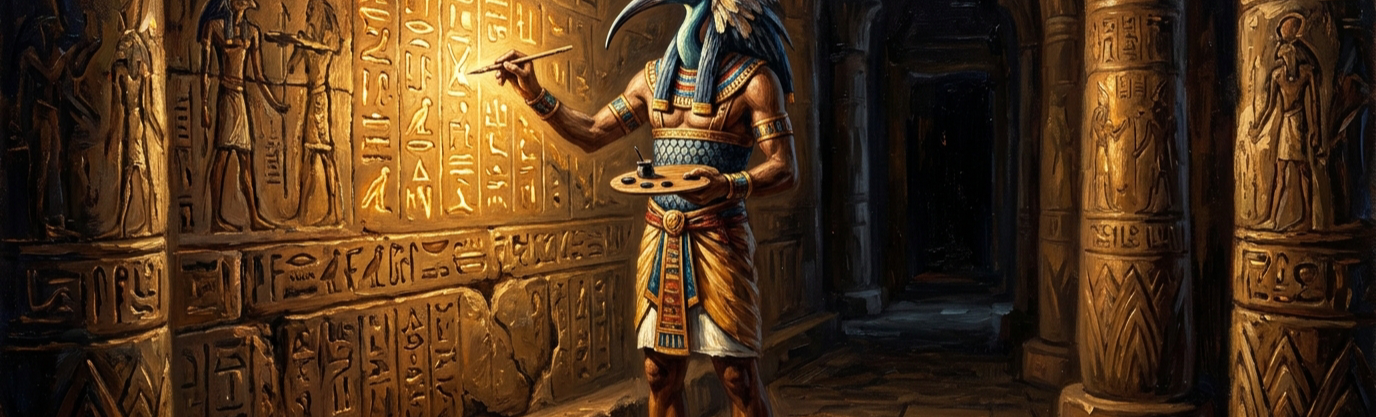 Which sacred bird head famously adorns Thoth, scribe of the ancient gods?