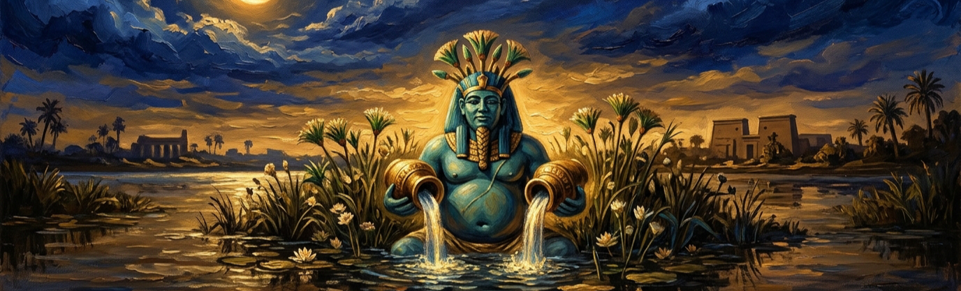 What unusual physical feature gave river god Hapi his fertile, nourishing look?