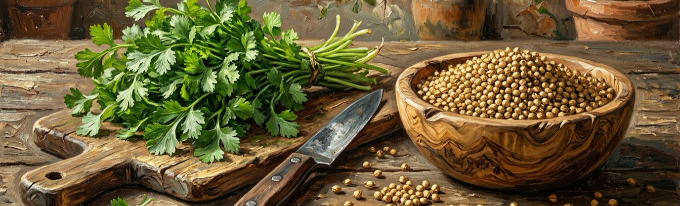Which part of the coriander plant provides the common culinary herb known as cilantro?