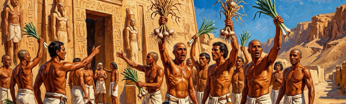 What sparked history's first recorded labor strike among ancient Egyptian pyramid construction workers?