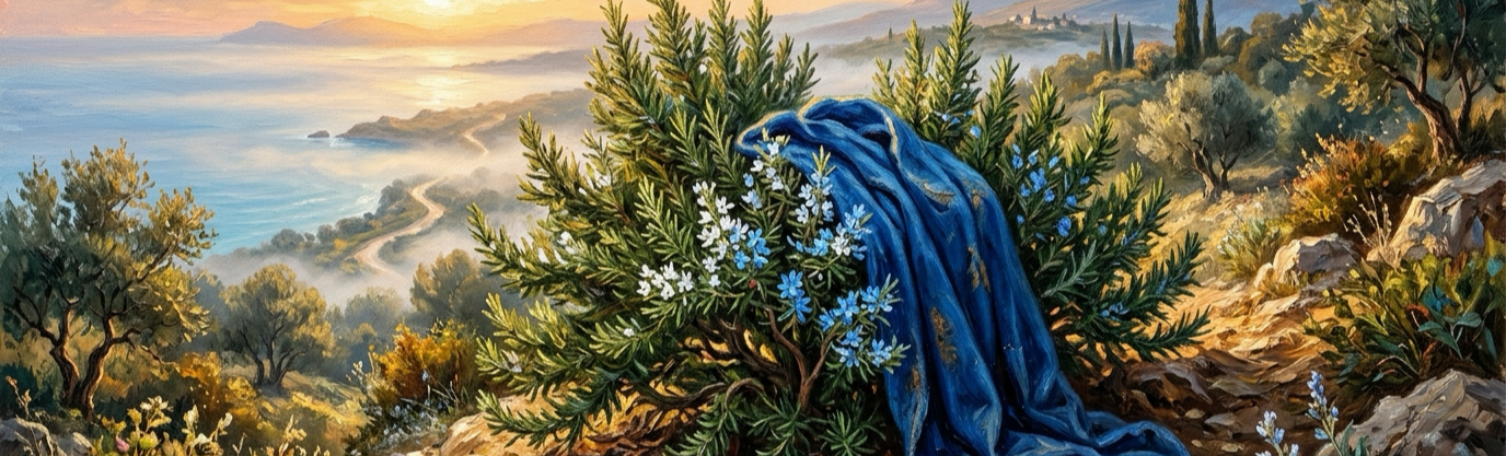 According to Christian folklore, what transformed white rosemary blossoms into delicate sky-blue petals?