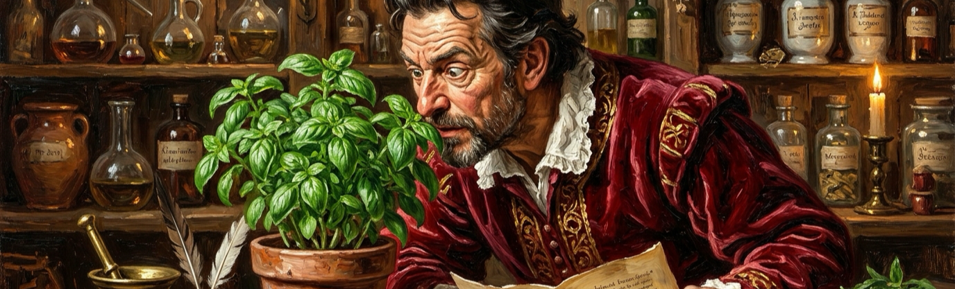 What creepy menace did 16th-century doctors warn that sniffing basil bred inside human brains?