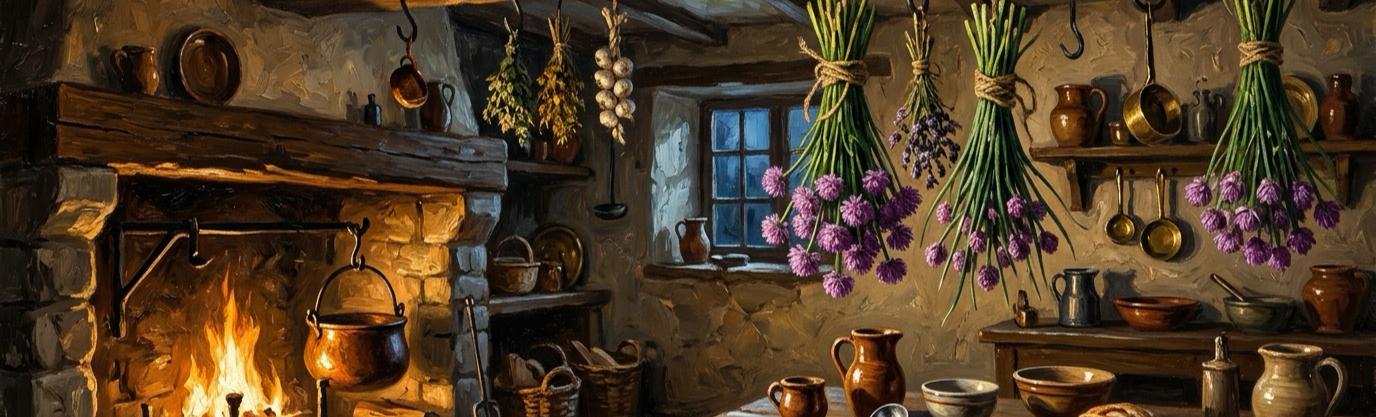 Why did medieval European farmers hang dense bunches of dried chives across kitchen rafters?