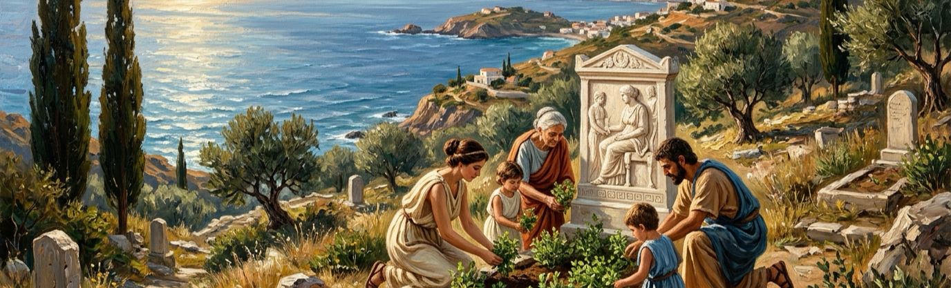 Why did ancient Greeks and Romans plant fragrant sweet marjoram upon cemetery graves?