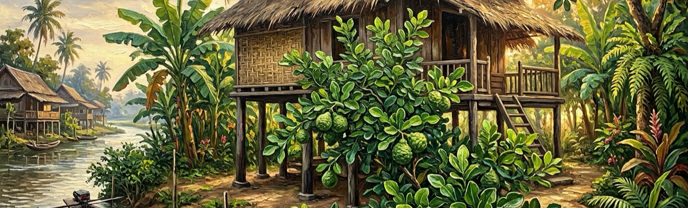 Why were fragrant makrut lime trees traditionally planted around raised Southeast Asian homes?