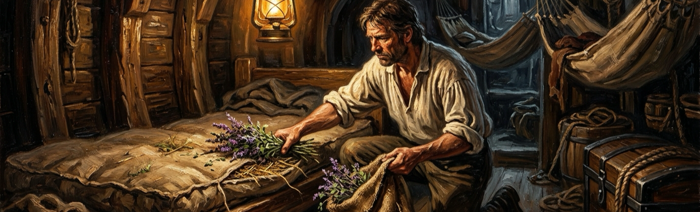 Why did sailors and colonists pack their sleeping mattresses with dried European pennyroyal mint?
