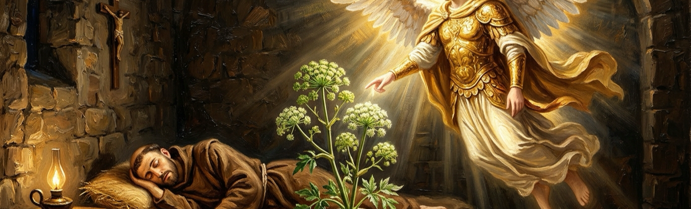 Which biblical angel supposedly revealed the healing power of angelica in a monk's dream?