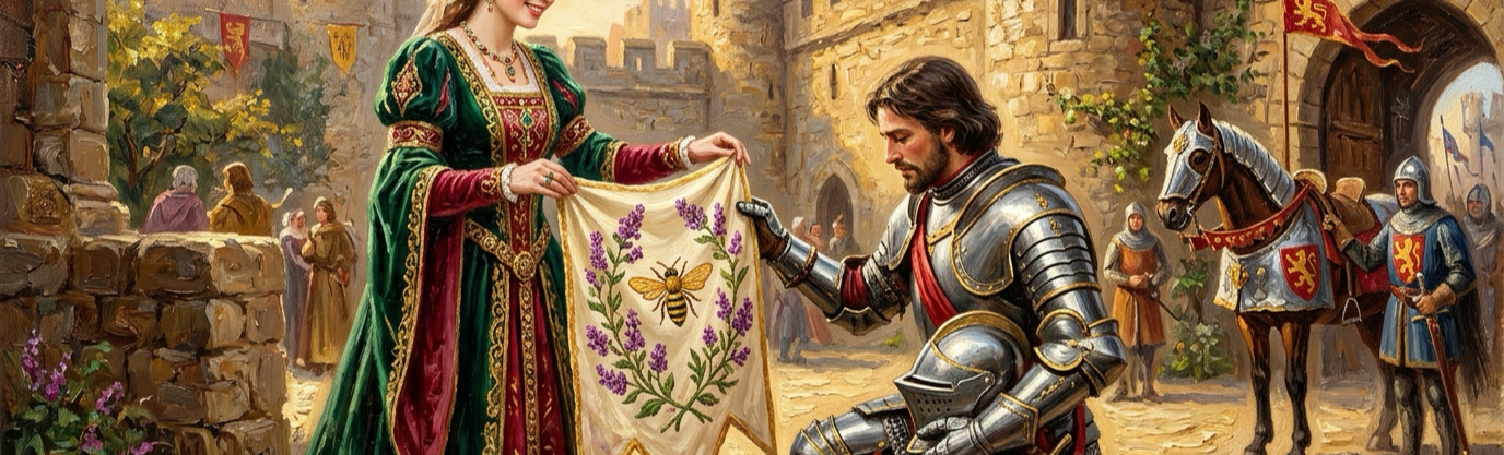 Why did medieval European noblewomen embroider sprigs of thyme onto scarves for marching knights?