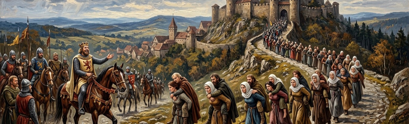 When King Conrad III let besieged wives leave with 'whatever they could carry,' what did they haul out?