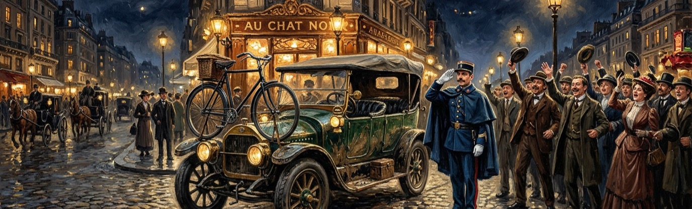 Why did a Parisian policeman stop the winning car at the end of the 1908 New York-to-Paris Race?