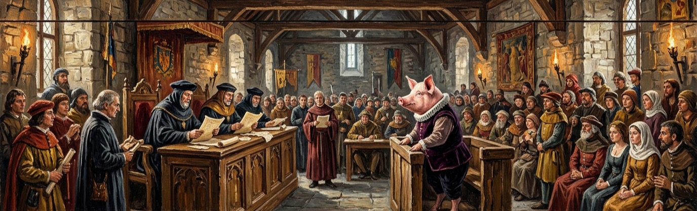 Who was dressed in a waistcoat and trousers to stand trial in Falaise, France in 1386?