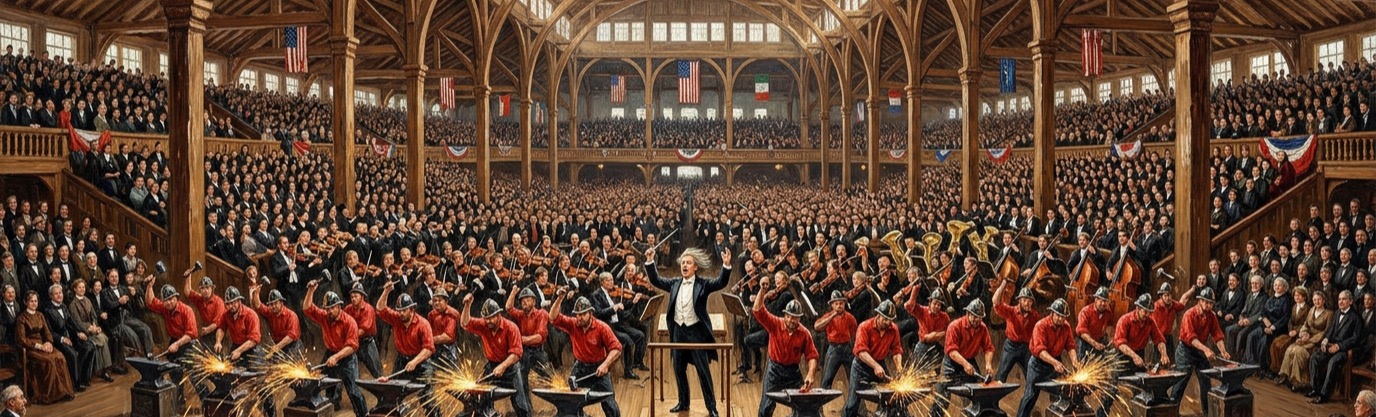 What did conductor Patrick Gilmore wire to his podium for Boston's 1869 Peace Jubilee concert?