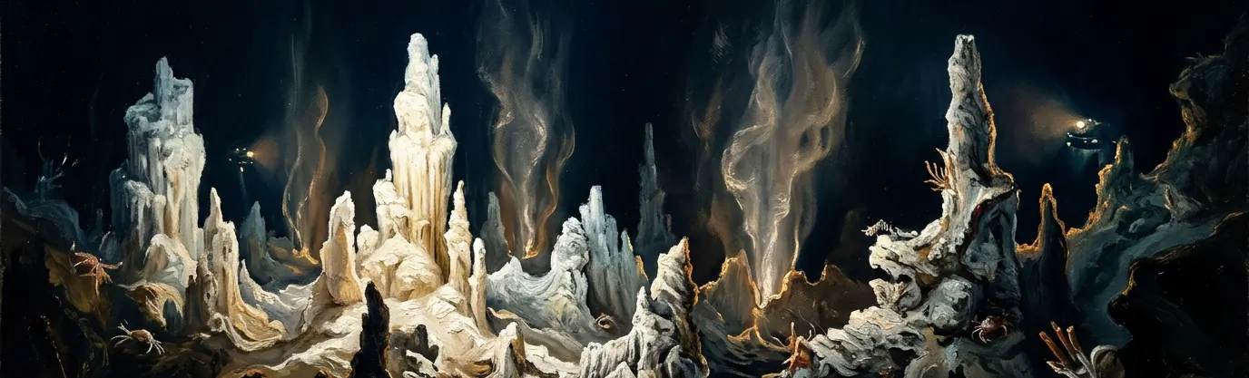 What geological feature at the Lost City hydrothermal field dwarfs standard volcanic chimneys?