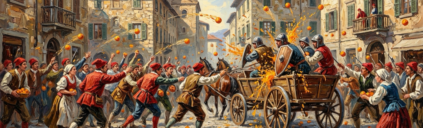 What fruit turns an Italian mountain town into a bruising battlefield annually?