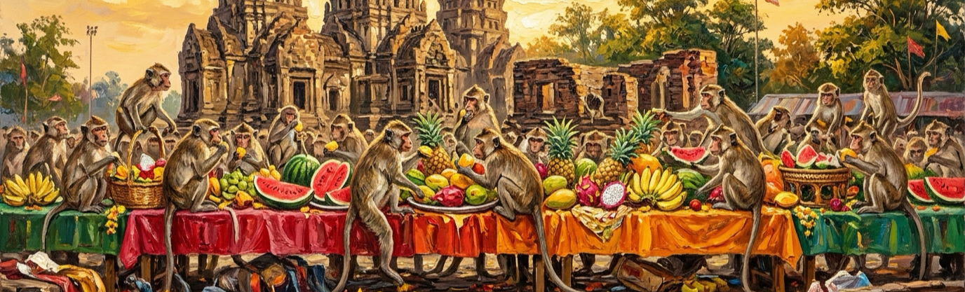Why do Thai locals throw a massive banquet exclusively for thousands of monkeys?