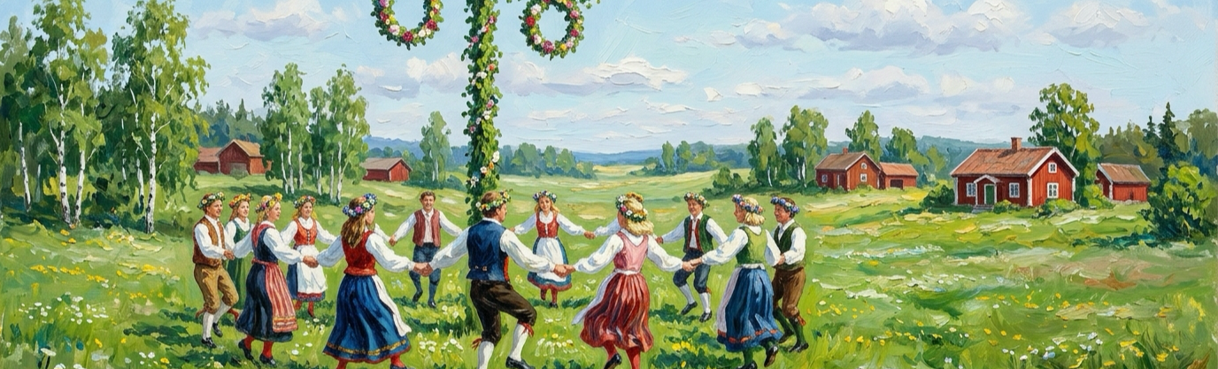 What odd dance do Swedes perform around maypoles during midsummer celebrations?