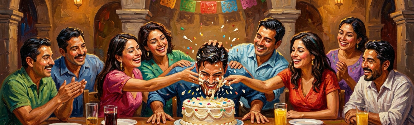 What sticky birthday prank pushes Mexican celebrants straight into their own cake?