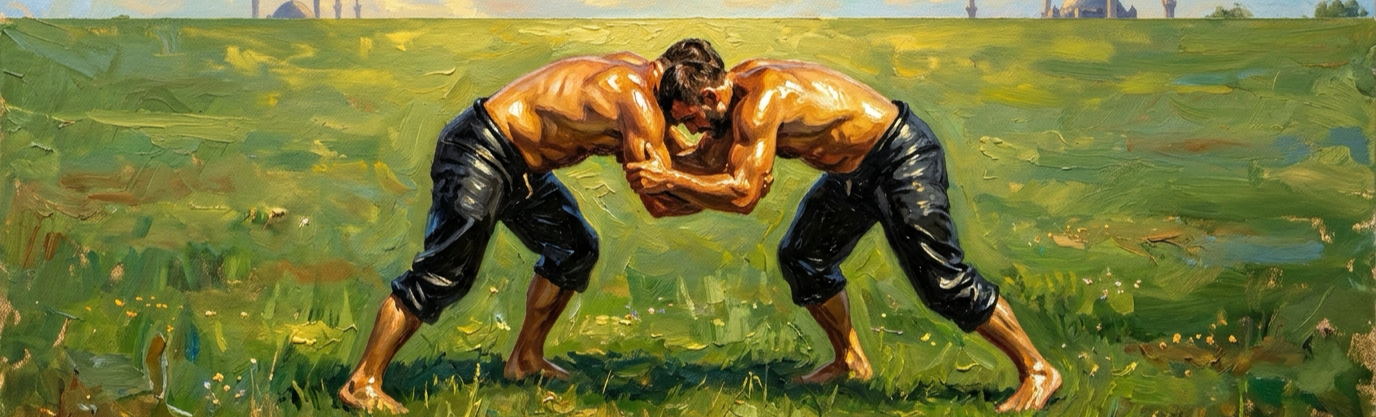 What slippery liquid coats Turkish wrestlers before they grapple in leather trousers?
