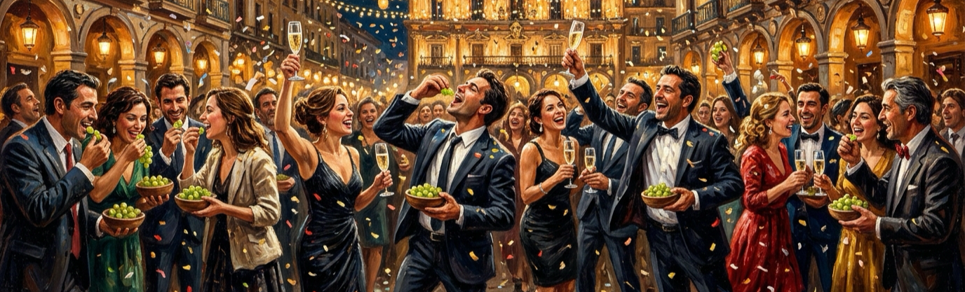 What must guests eat on each stroke of midnight in Spain?