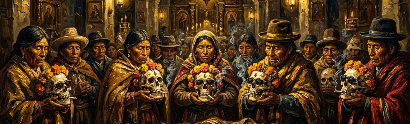 Why do Bolivians light cigarettes for human skulls during the Fiesta de las Ñatitas?