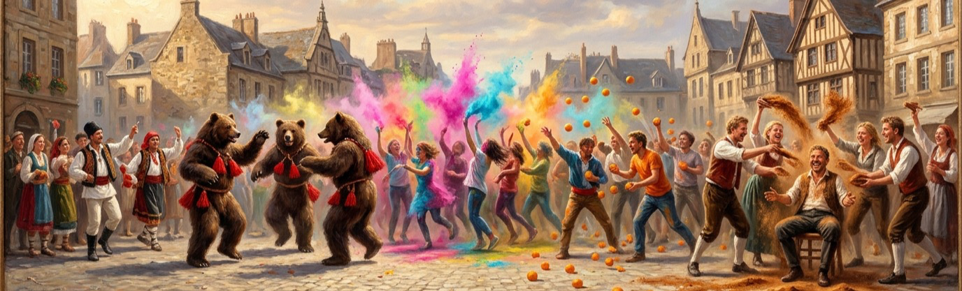 Classical impasto oil painting of joyful global festivals with dancers, flying spices, and festive traditional celebrations